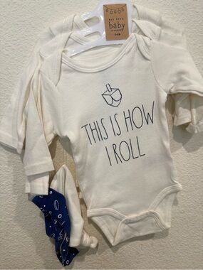 NWT Rae Dunn Baby HANNAKUH Onesie Set of 3 & Hat